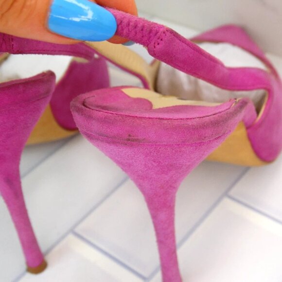 Manolo Blahnik Allura Pink Suede Slingback Pumps Pointed Toe Heels - Picture 7 of 14